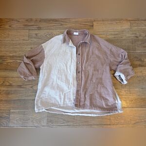 Pink Lily Corduroy Shacket in Dusty Mauve and Cream